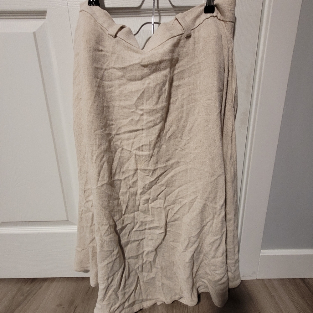 Frank & Oak Beige Button-Front Linen Blend Skirt - Picture 2 of 2